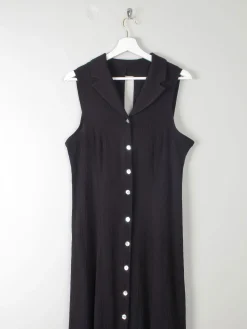 Vintage Black Midi Dress Button Down 12/14