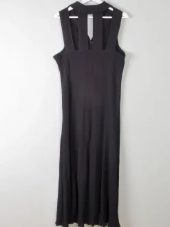 Vintage Black Midi Dress Button Down 12/14