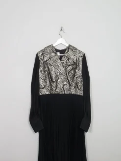 Vintage Black Pleated Dress With Collar & Sleeves M