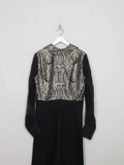 Vintage Black Pleated Dress With Collar & Sleeves M