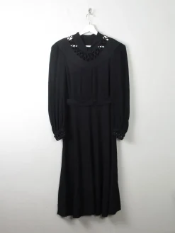 Vintage Black 1940s Dress S