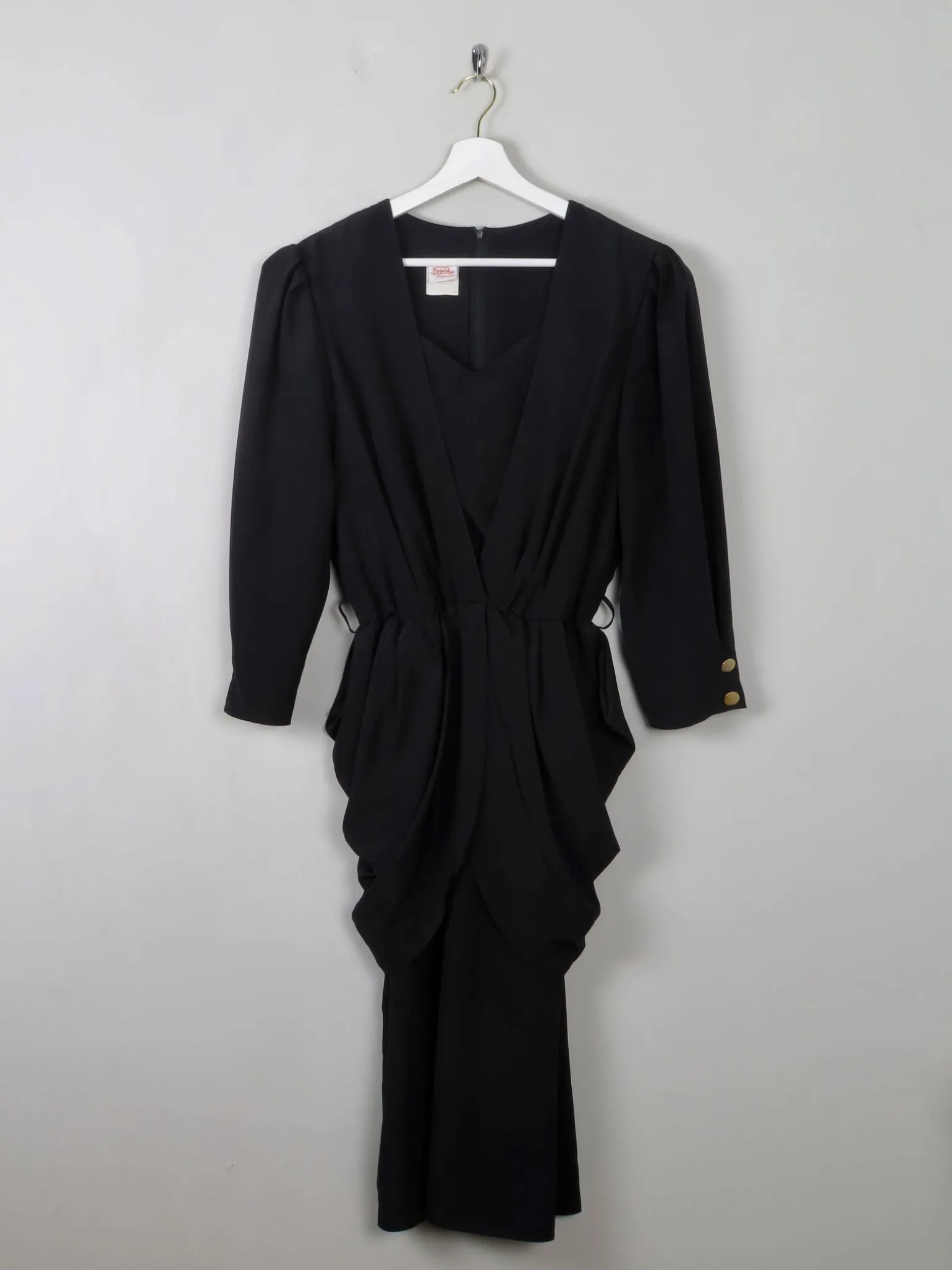 Vintage Black 80s Dress With Peplum M/L