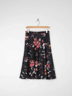 Vintage Black 1970s Floral Skirt S