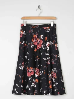 Vintage Black 1970s Floral Skirt S