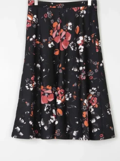 Vintage Black 1970s Floral Skirt S