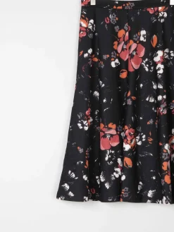 Vintage Black 1970s Floral Skirt S