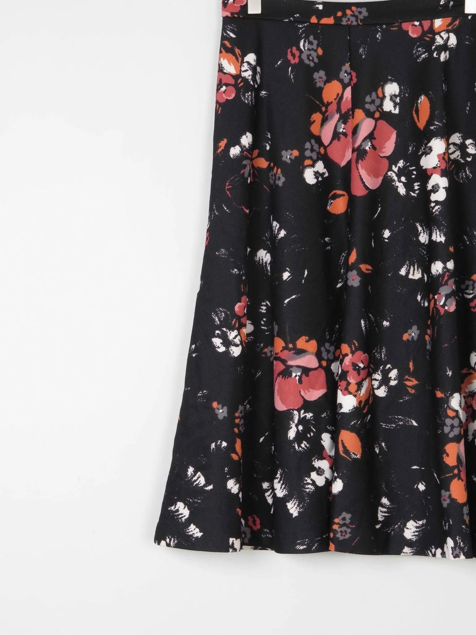 Vintage Black 1970s Floral Skirt S