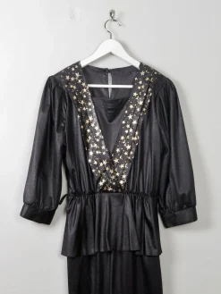 Vintage Black 1980s Star Dress S