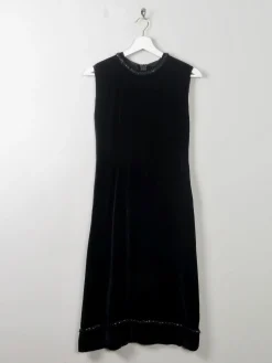 Vintage Black 1960s Velvet Shift Style Dress XS