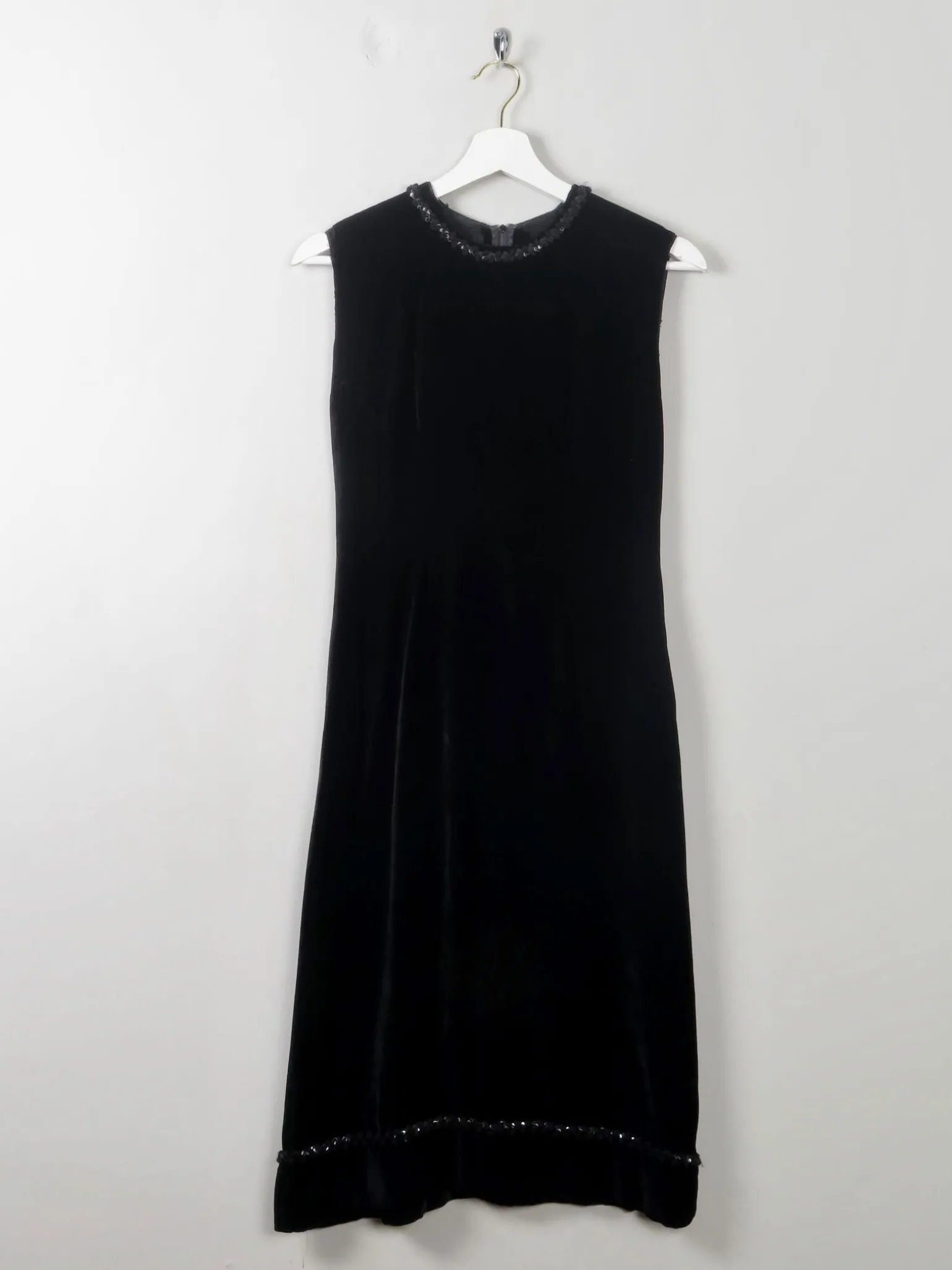 Vintage Black 1960s Velvet Shift Style Dress XS