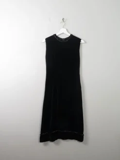 Vintage Black 1960s Velvet Shift Style Dress XS