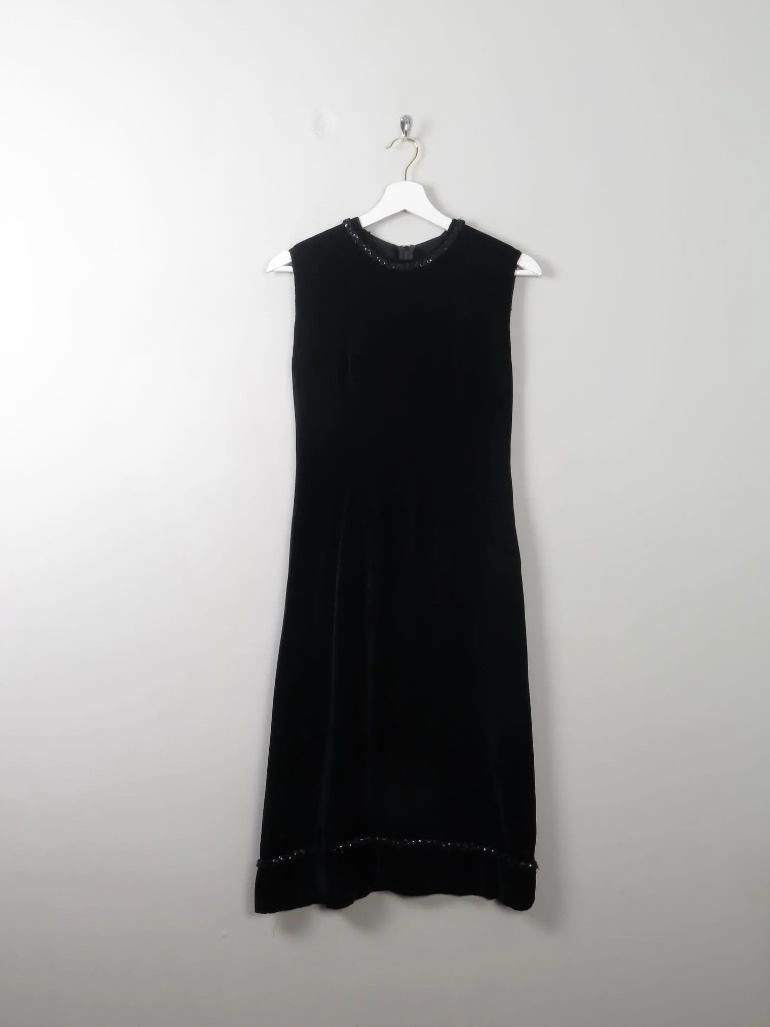 Vintage Black 1960s Velvet Shift Style Dress XS