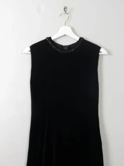 Vintage Black 1960s Velvet Shift Style Dress XS