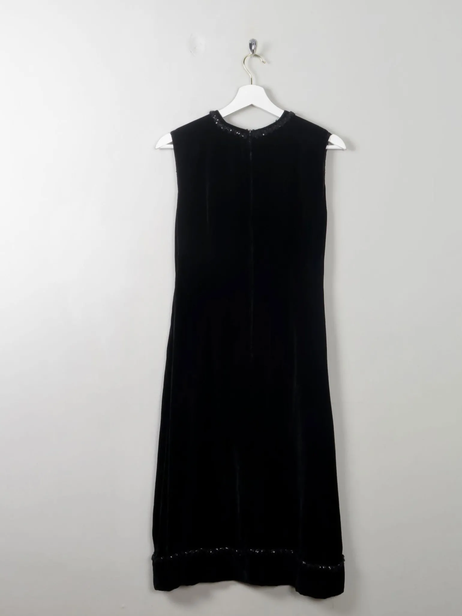 Vintage Black 1960s Velvet Shift Style Dress XS