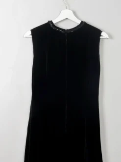 Vintage Black 1960s Velvet Shift Style Dress XS