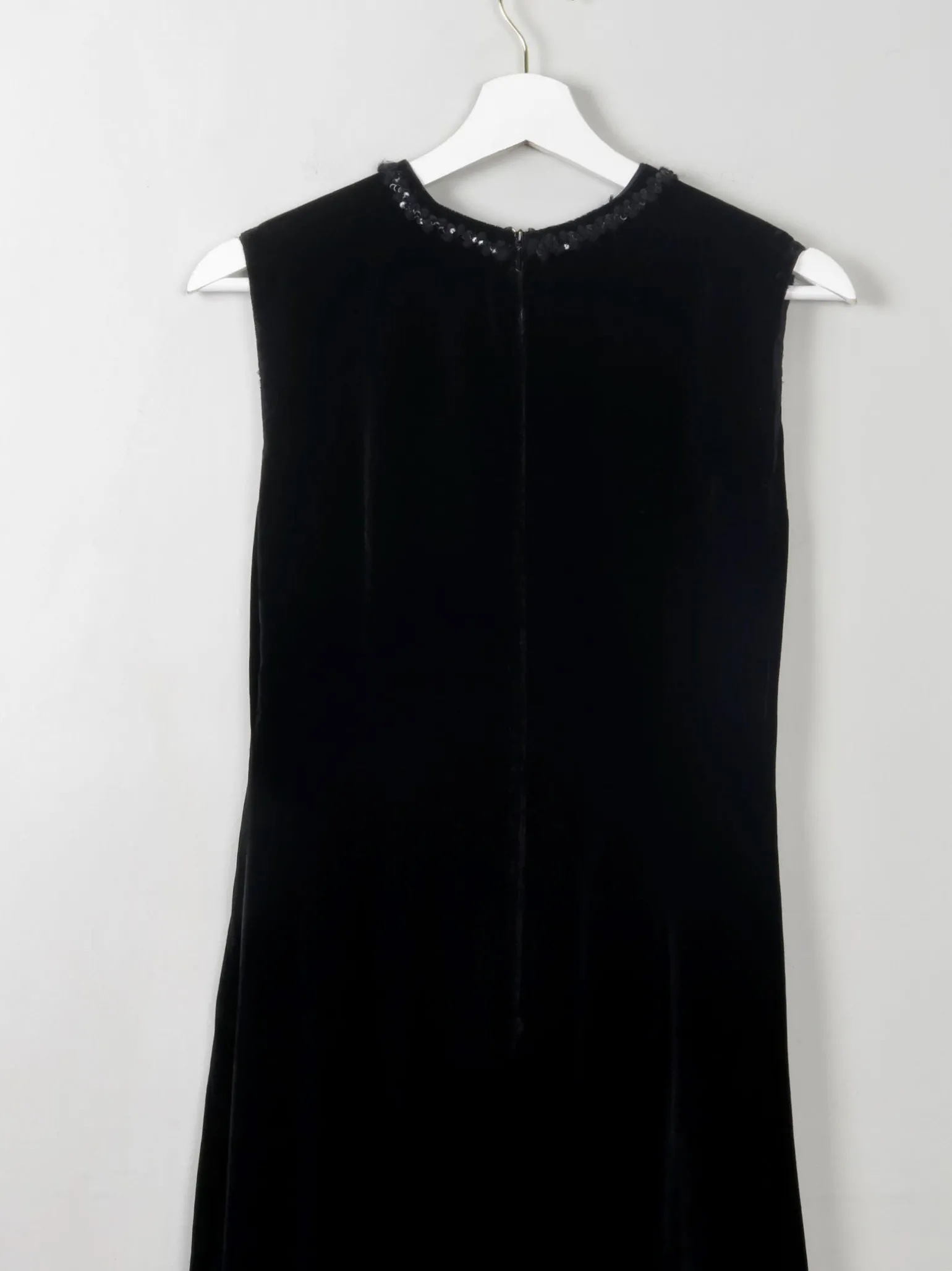 Vintage Black 1960s Velvet Shift Style Dress XS