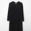 Vintage Black 1940s Wool Crepe Dress M