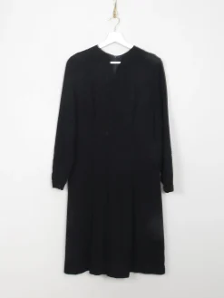 Vintage Black 1940s Wool Crepe Dress M