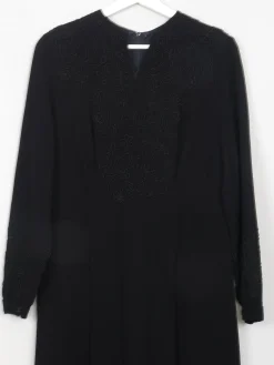Vintage Black 1940s Wool Crepe Dress M