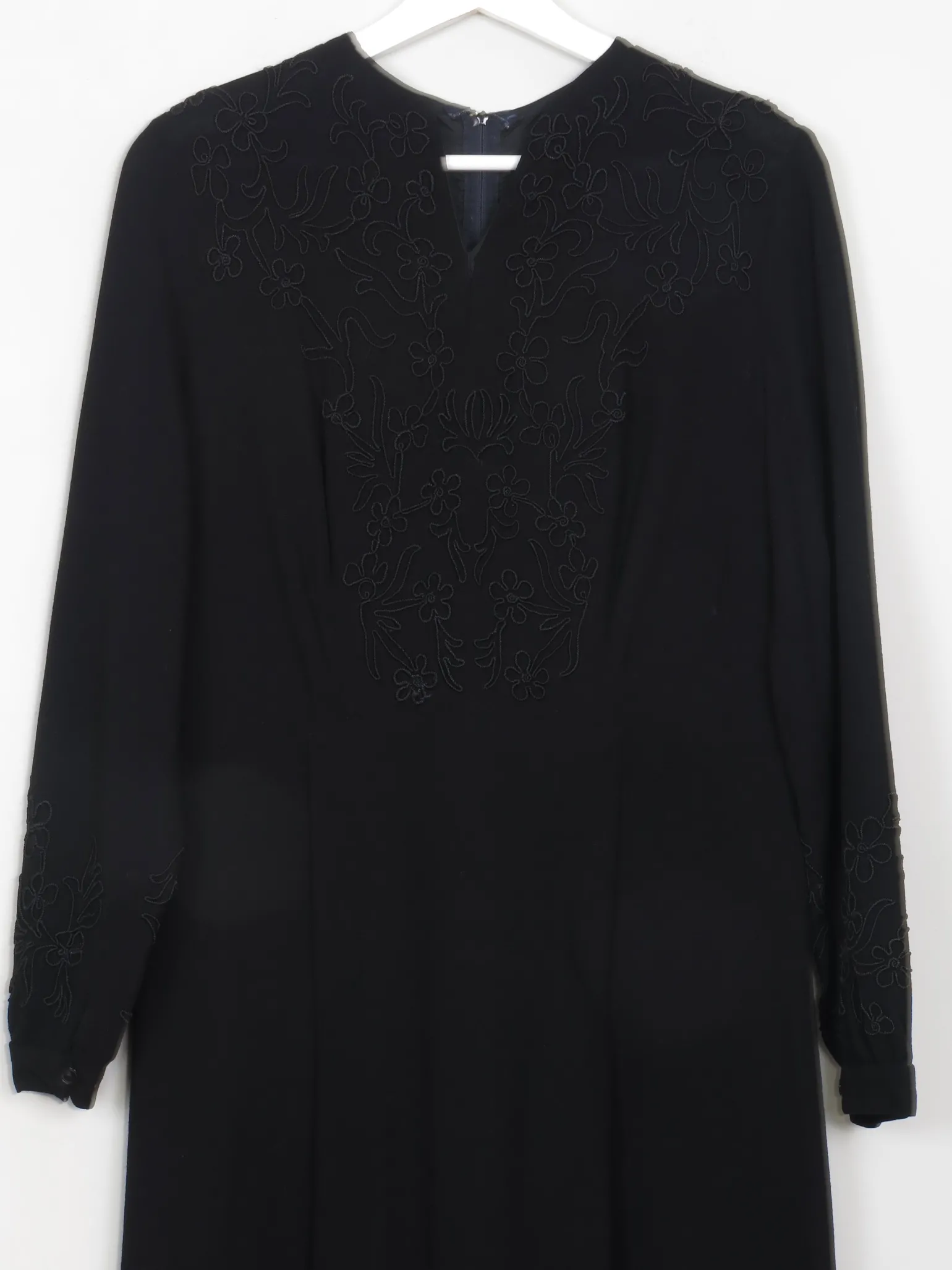 Vintage Black 1940s Wool Crepe Dress M