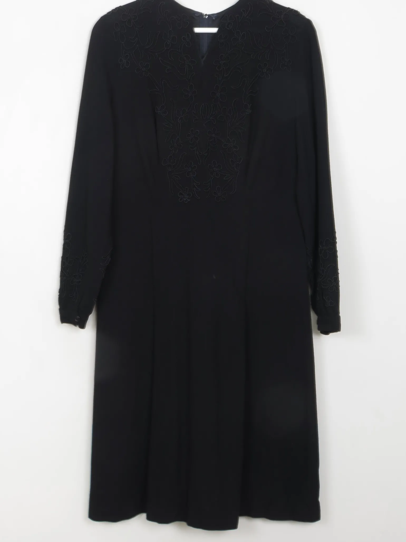 Vintage Black 1940s Wool Crepe Dress M
