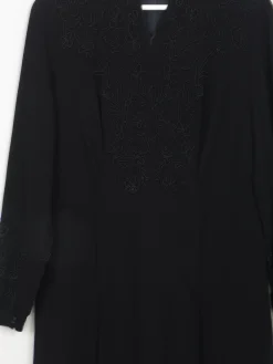 Vintage Black 1940s Wool Crepe Dress M