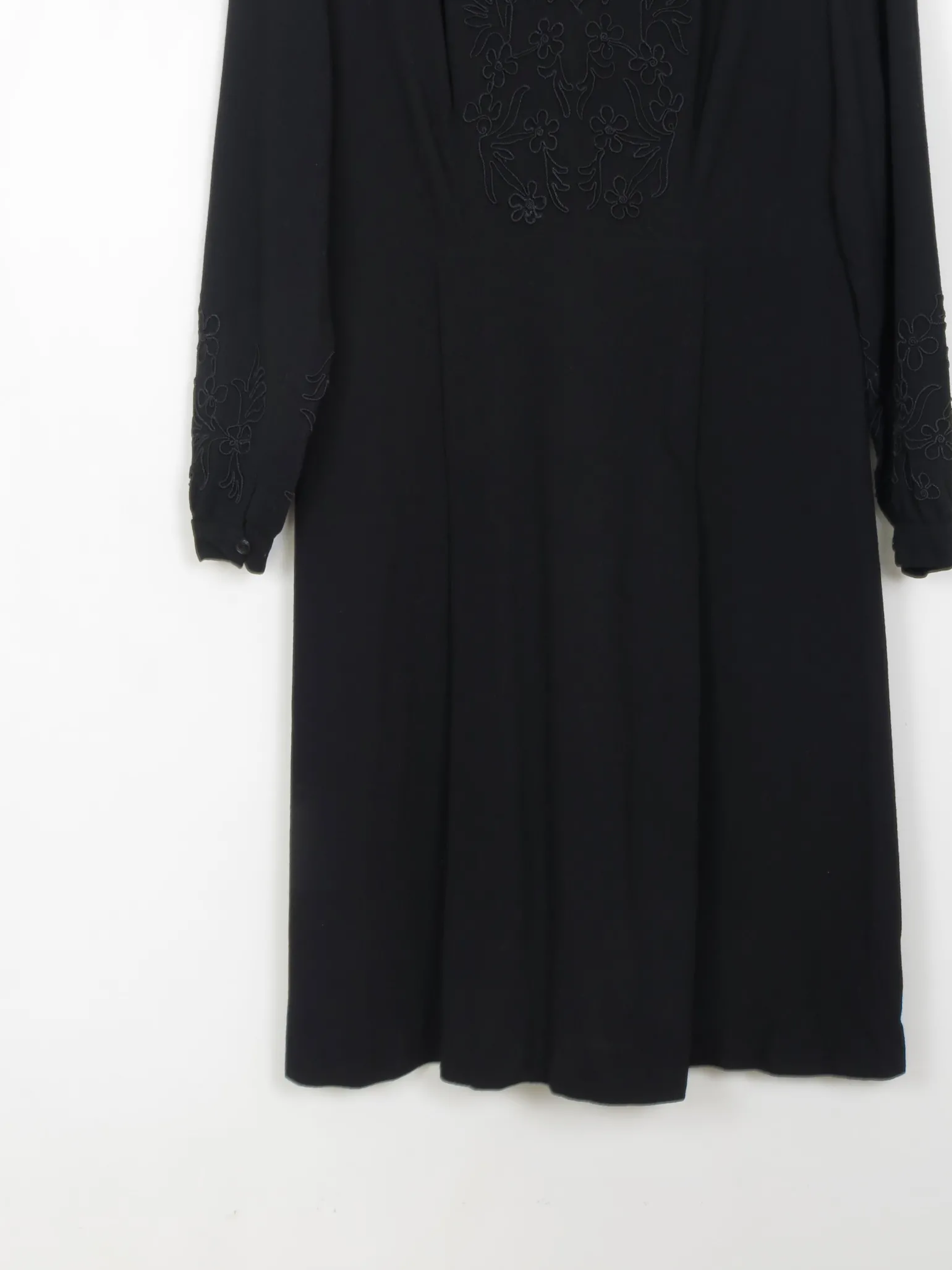 Vintage Black 1940s Wool Crepe Dress M