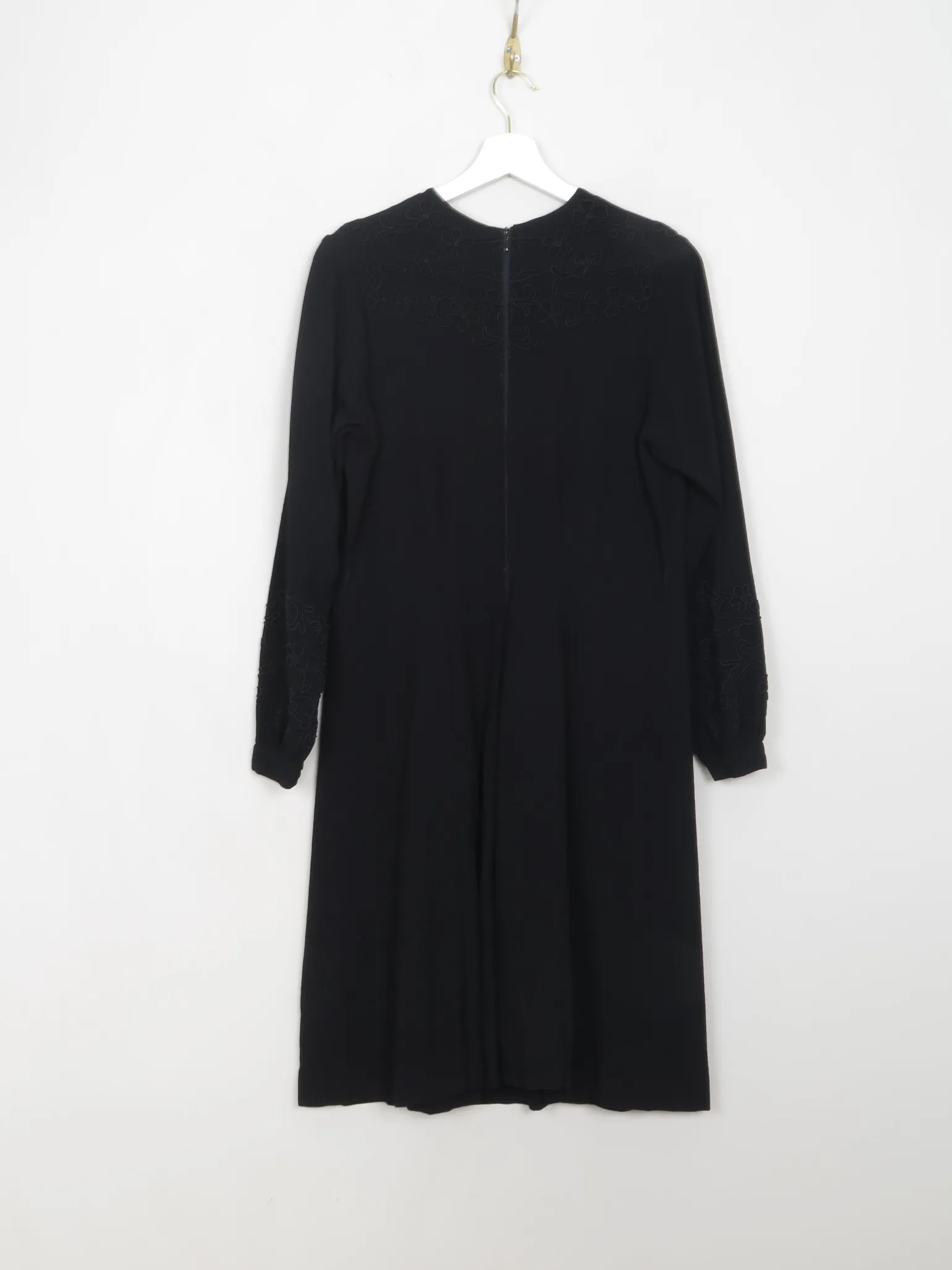 Vintage Black 1940s Wool Crepe Dress M