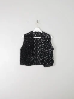 Vintage Black Sequin & Crochet Waistcoat S/M