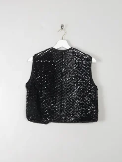 Vintage Black Sequin & Crochet Waistcoat S/M