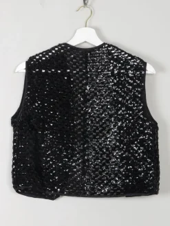 Vintage Black Sequin & Crochet Waistcoat S/M
