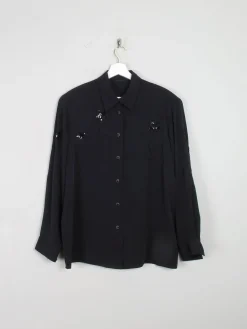 Vintage Black Sequin & Embroidered  Blouse  L/XL