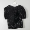 Vintage Black Sequin & Ribbon Lace Top L