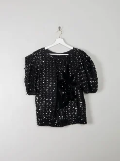 Vintage Black Sequin & Ribbon Lace Top L