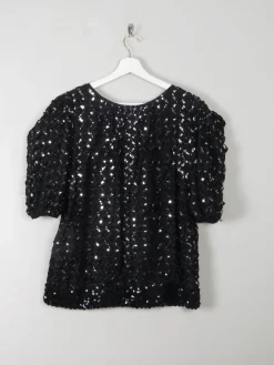 Vintage Black Sequin & Ribbon Lace Top L
