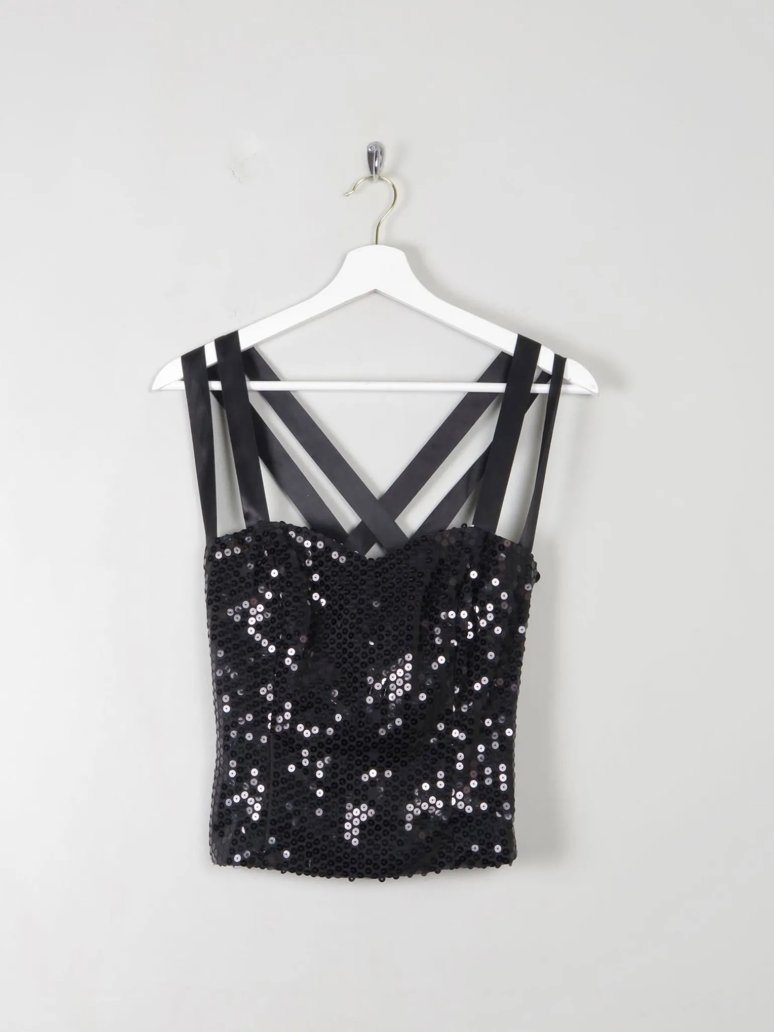 Vintage Black Sequin Corset XS