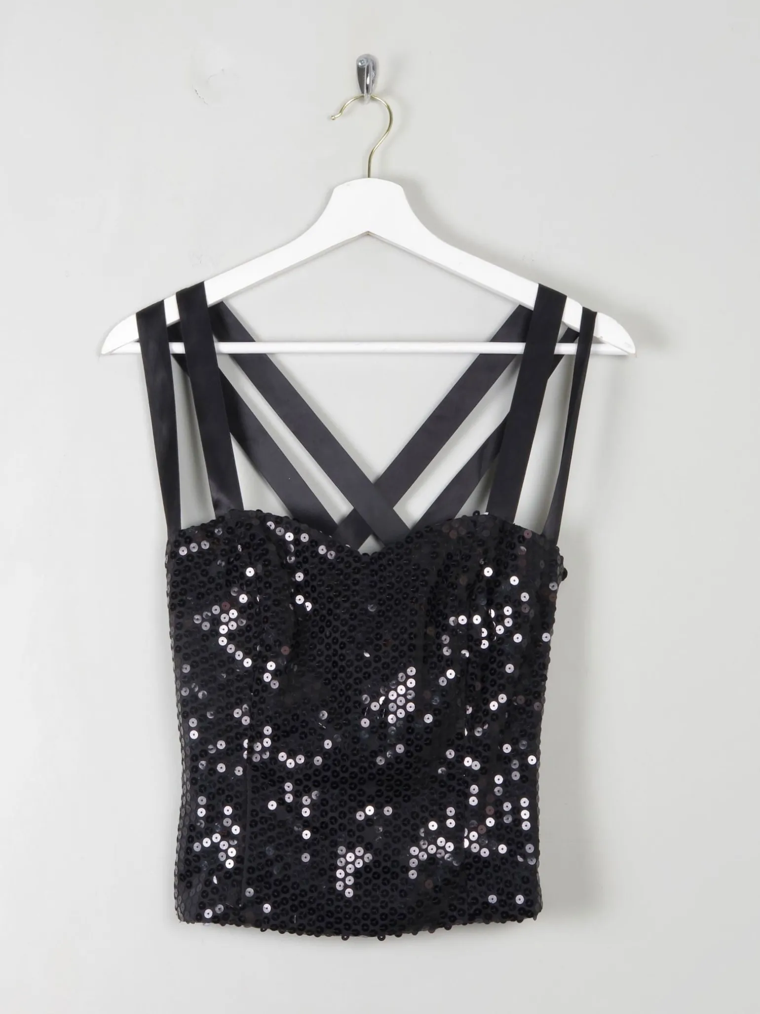 Vintage Black Sequin Corset XS