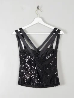 Vintage Black Sequin Corset XS