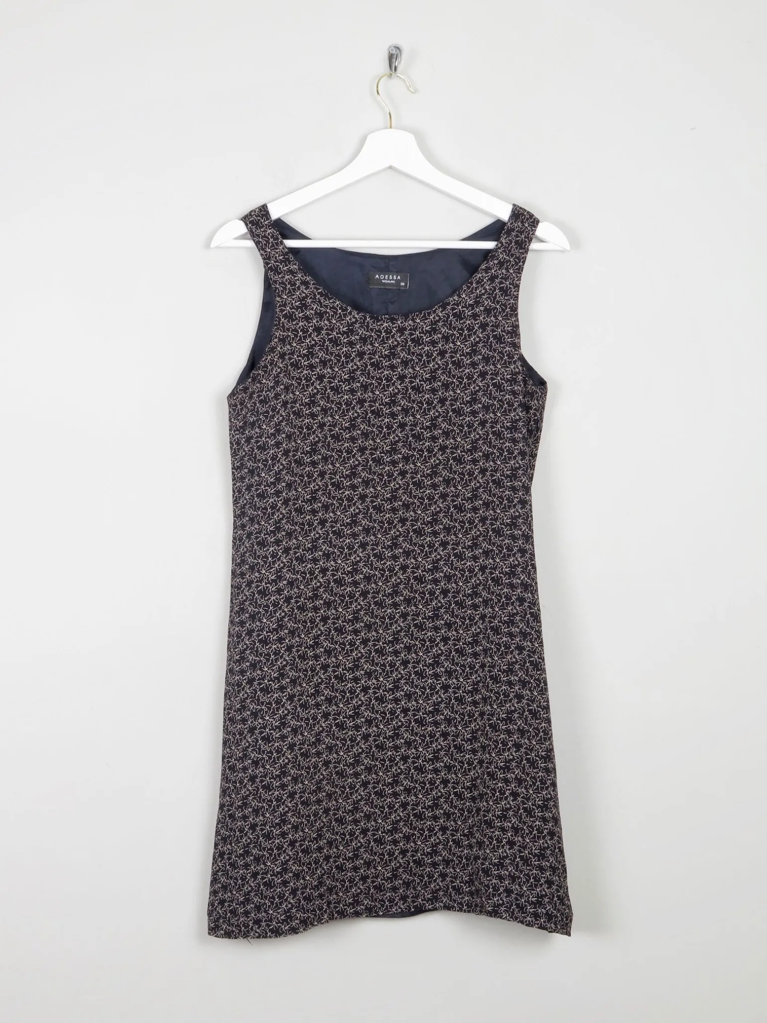 Vintage Black Short Sleeveless  Printed Dress S