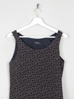 Vintage Black Short Sleeveless  Printed Dress S