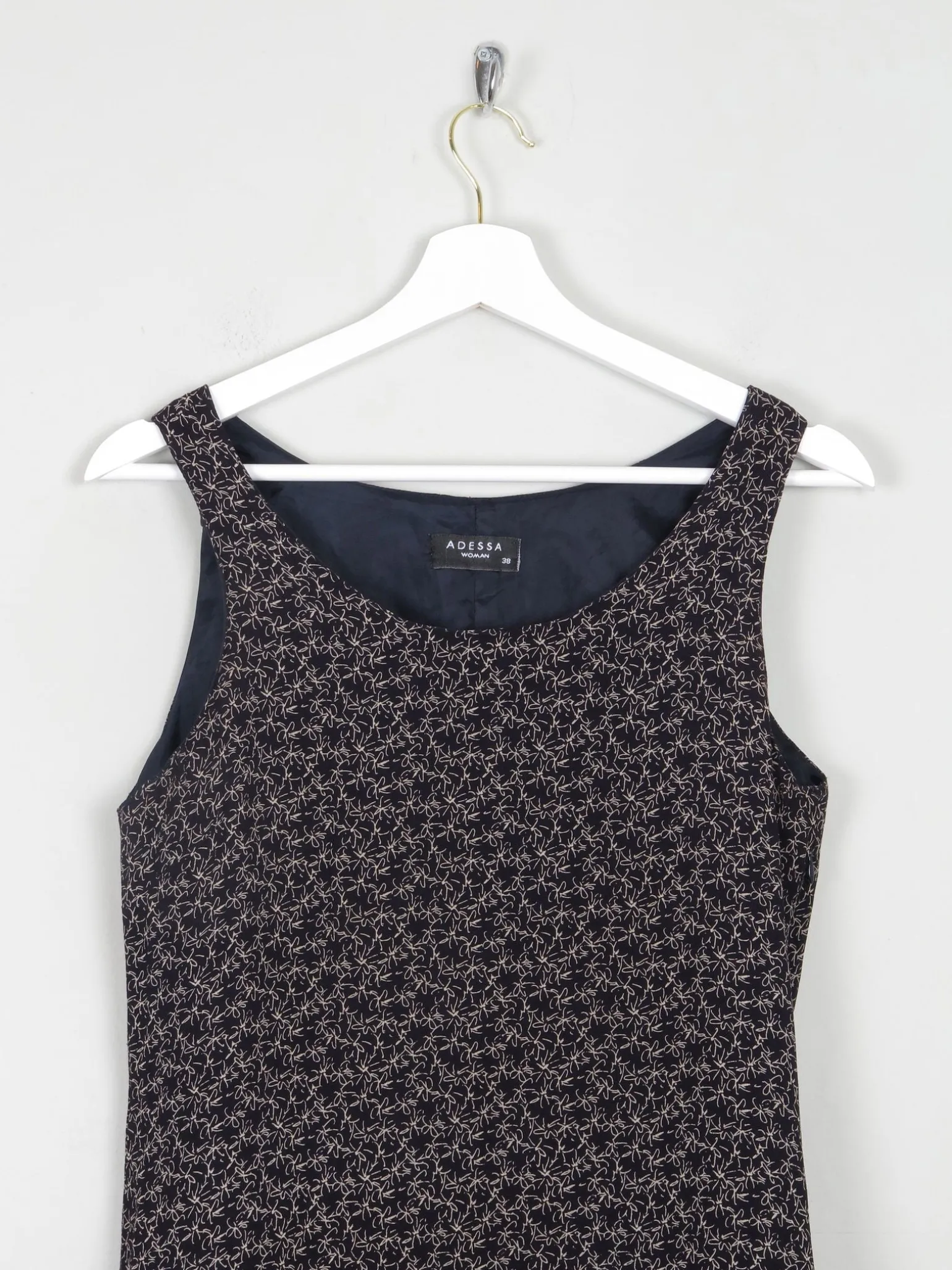 Vintage Black Short Sleeveless  Printed Dress S