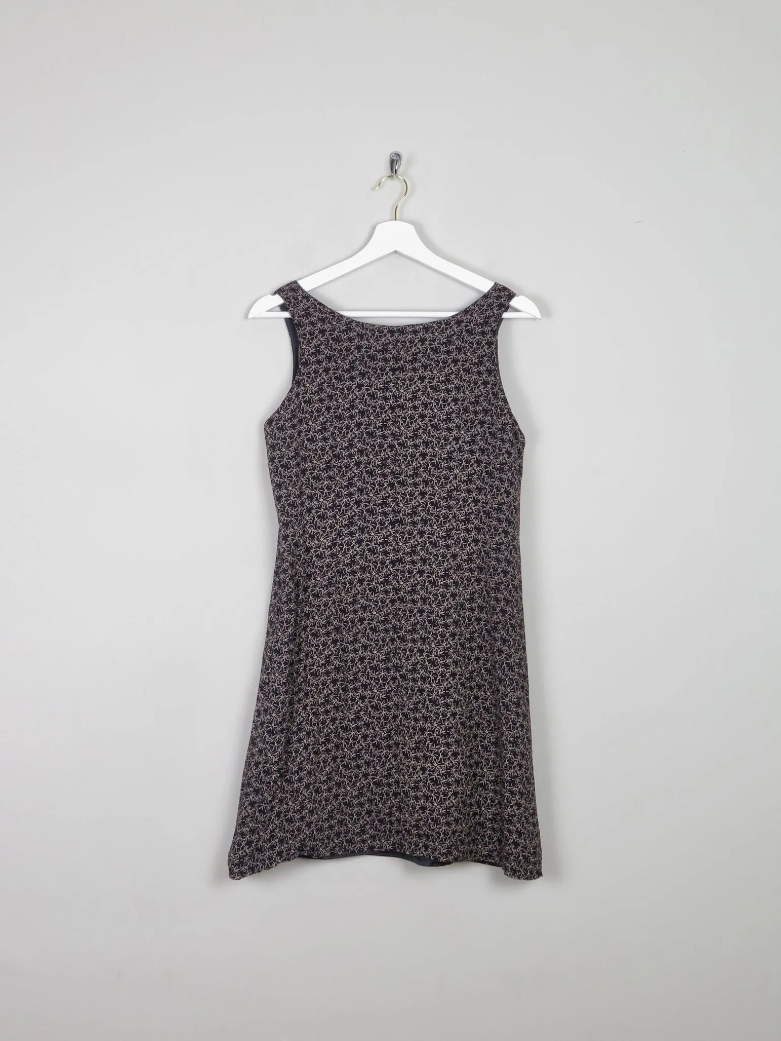 Vintage Black Short Sleeveless  Printed Dress S