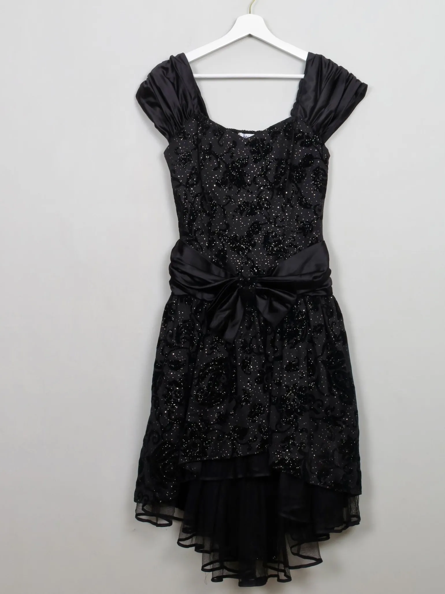 Vintage Black Sparkly 1980s Party Dress S