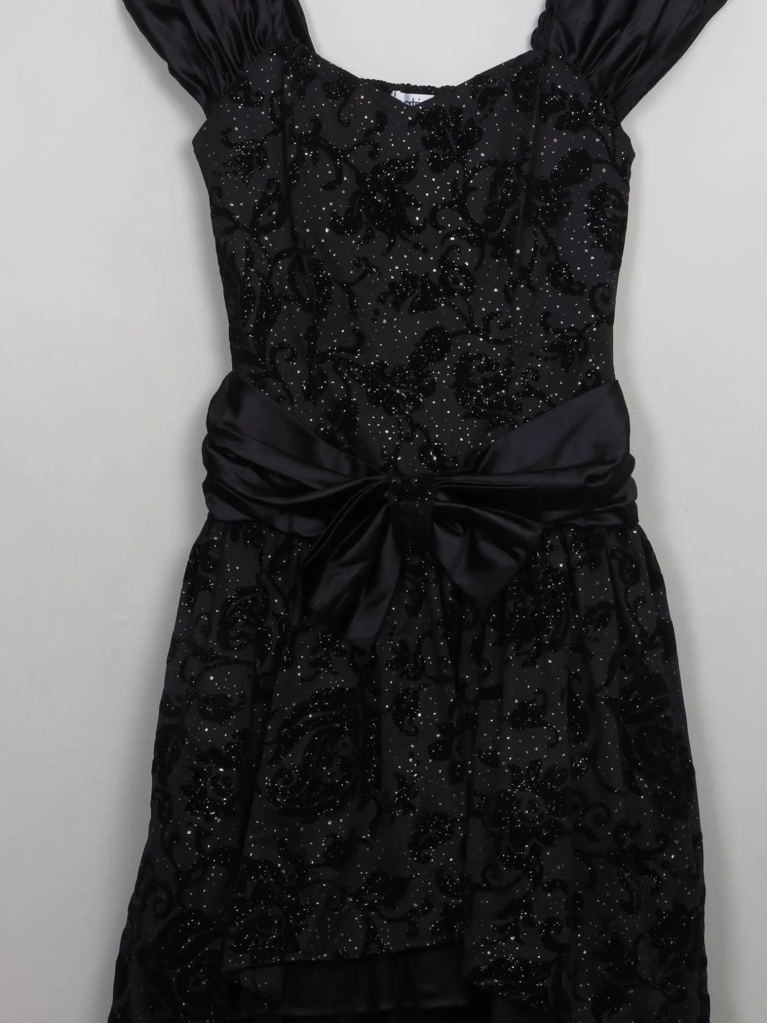 Vintage Black Sparkly 1980s Party Dress S