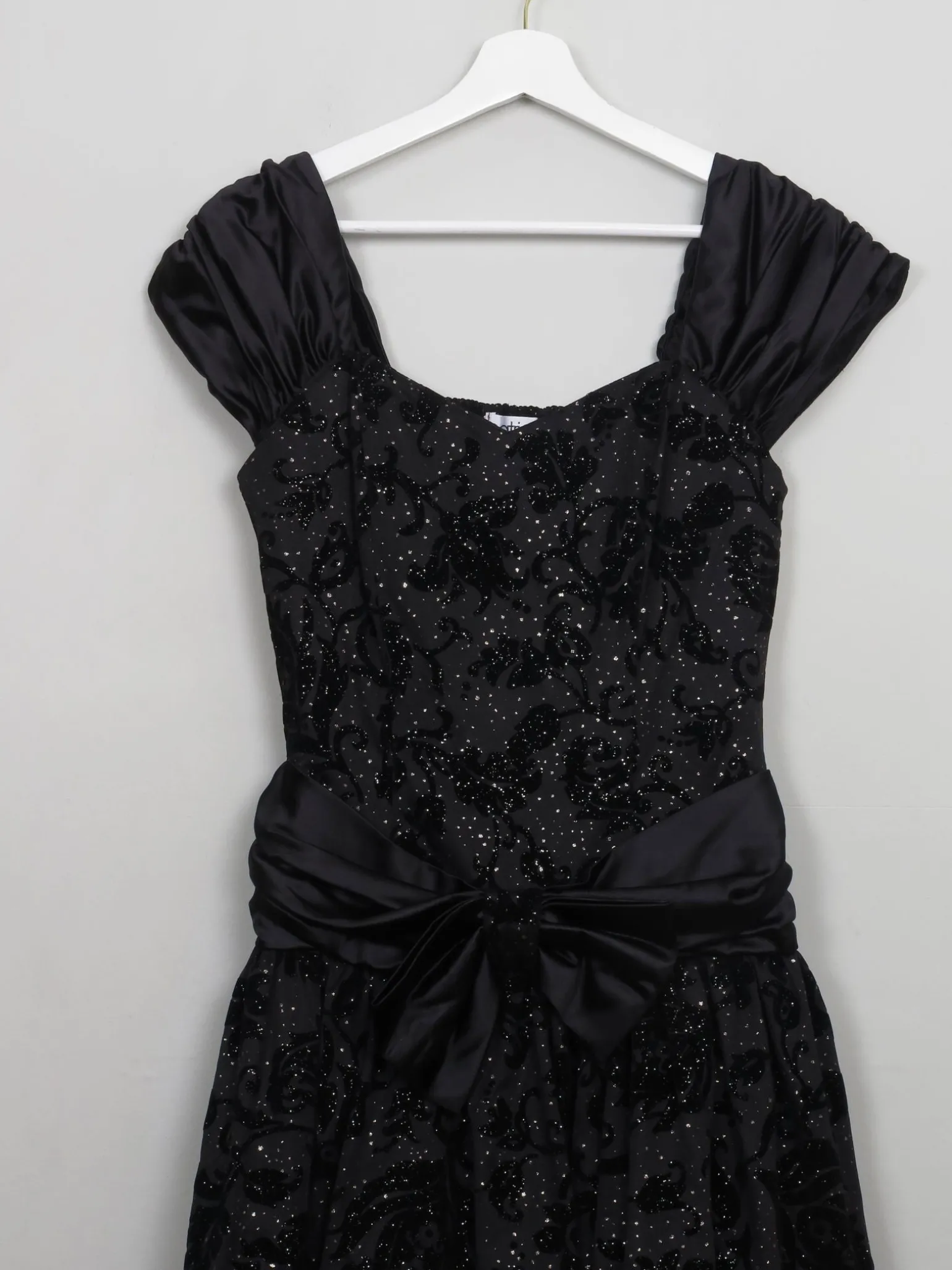 Vintage Black Sparkly 1980s Party Dress S