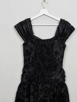 Vintage Black Sparkly 1980s Party Dress S