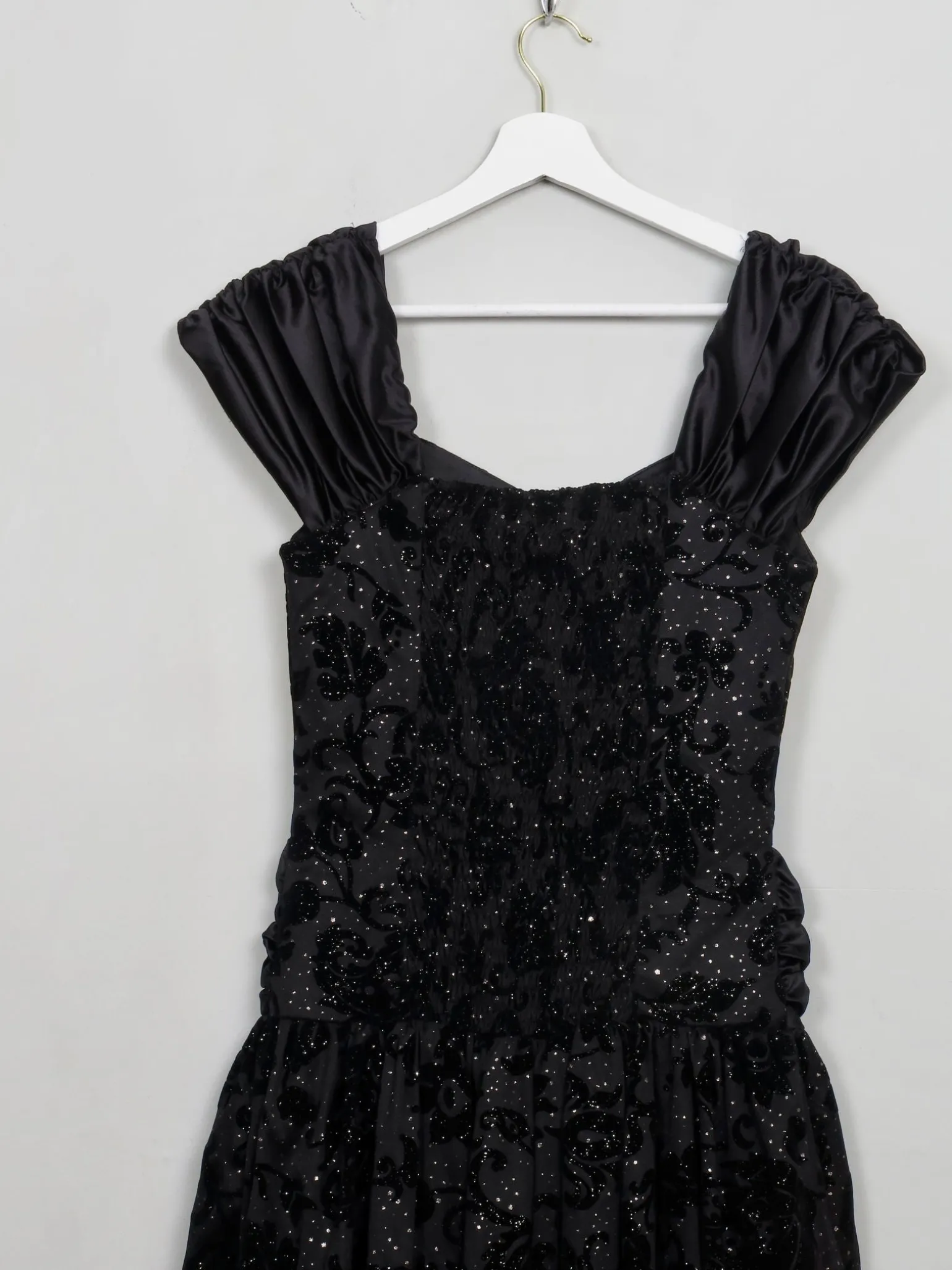 Vintage Black Sparkly 1980s Party Dress S
