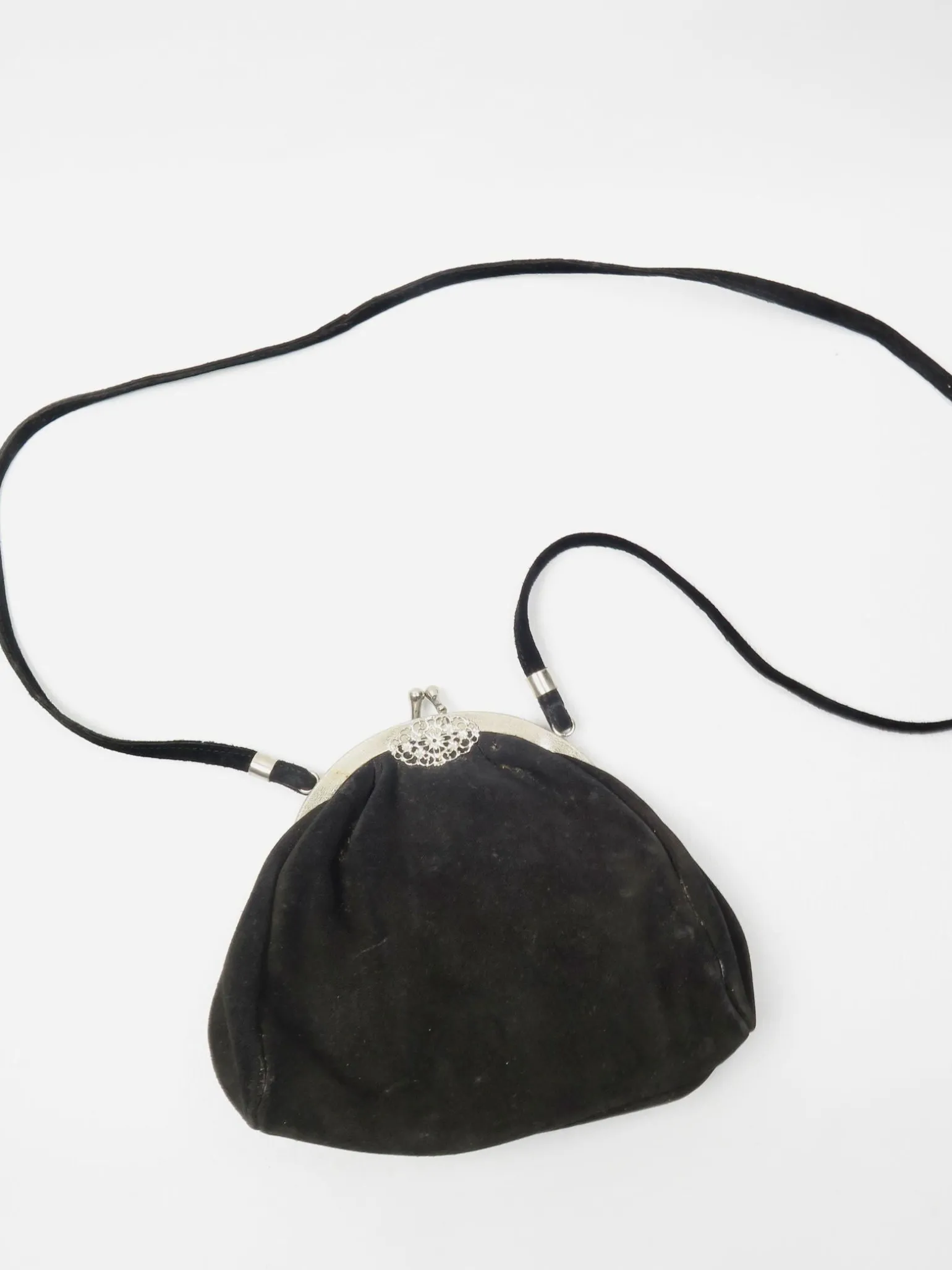Vintage Black Suede Bag With Silver Clasp
