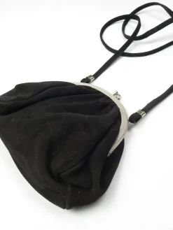 Vintage Black Suede Bag With Silver Clasp