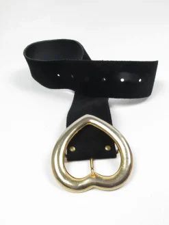 Vintage Black Suede Belt With Heart Buckle S